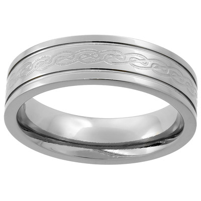 Titanium Flat Wedding Band Ring Etched Celtic Knot work Raised Edges Comfort fit