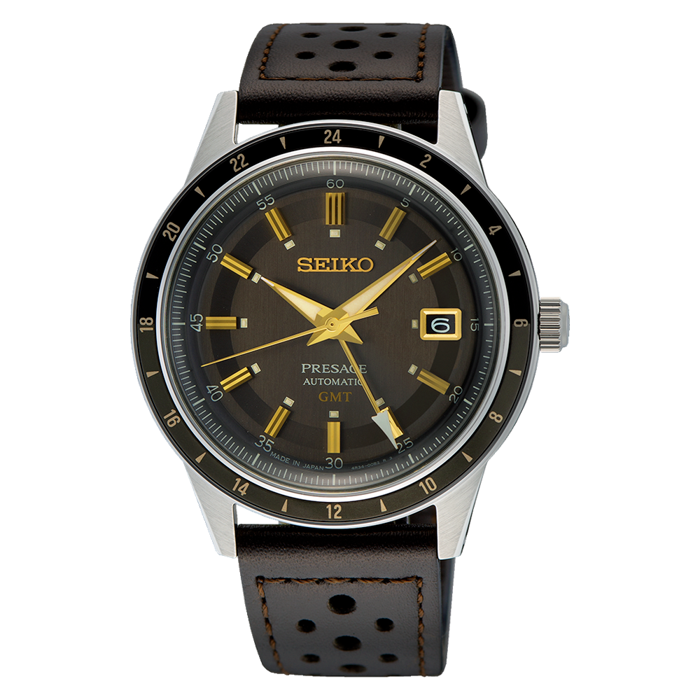Pre-owned Seiko Men's Presage Style 60's Gmt Collection Gilt Dial Automatic Watch Ssk013