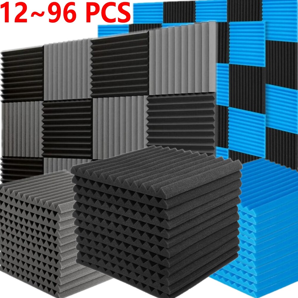 12~96 PACK 12"X12"X1" Acoustic Foam Panel Wedge Studio Soundproofing Wall Tiles