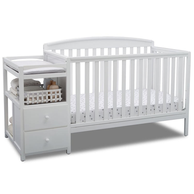 BABY CRIB AND CHANGER 4-In-1 Adjustable White/Brown/Grey