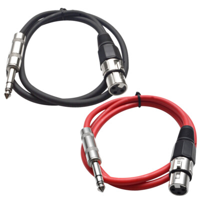 Two 1/4'' to XLR Female Patch Cables 2' Extension Cords Jumper - Various Colors