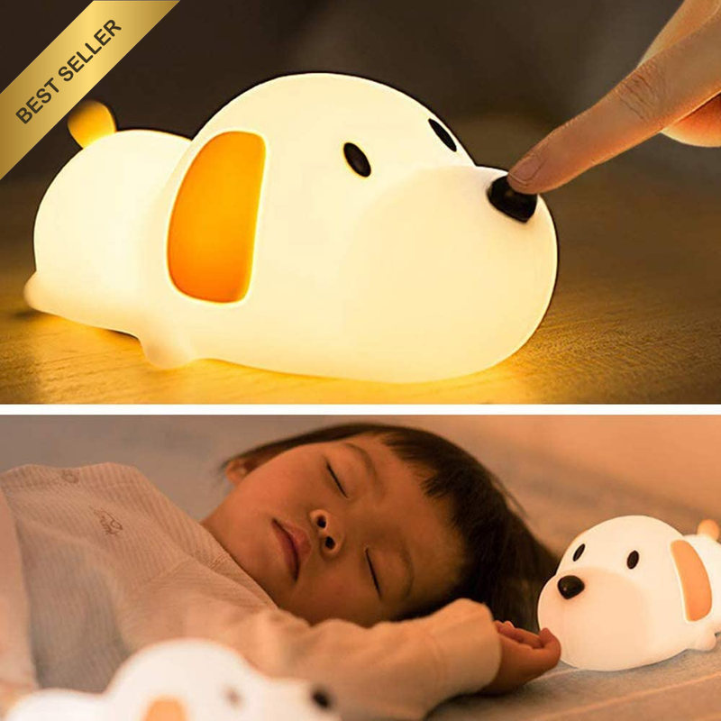 LED Puppy Night Light Soft Silicone USB Rechargeable Nursery Lamp Timer