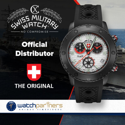 Pre-owned Cx Swiss Military Rallye Gmt Nero 44mm Dlc Case Chrono Watch Gmt Silv Dial 2750