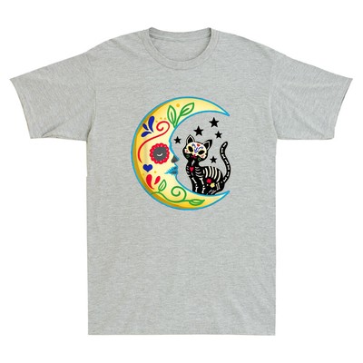 Cat & Moon Sugar Skull Dia de Los Muertos, Day of The Dead Vintage Men's T-Shirt