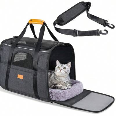 JOYIN-Soft Sided Cat Carrier Large For Big Medium Cats And Puppy Up To 15lbs, Pe