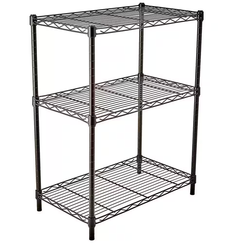 Black Iron Wire Shelf 3 Tier Storage Rack 23.6x13.8in Metal Organizer Durable
