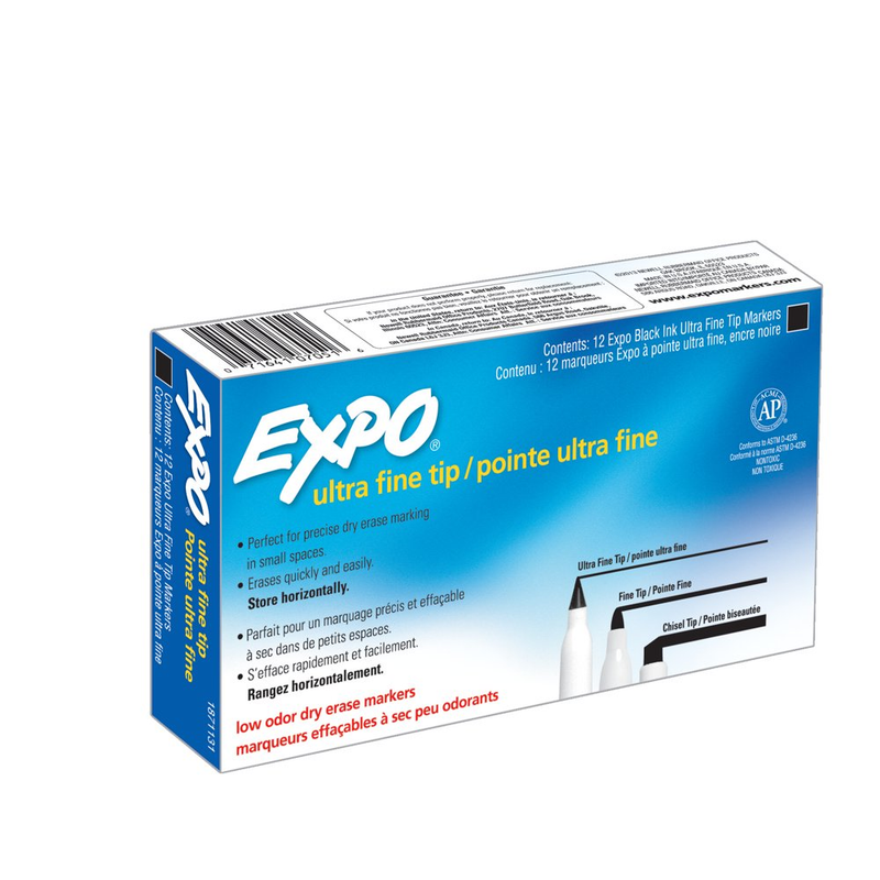 Expo Low-Odor Dry Erase Markers, Black Fine Point Expo Markers, 12-Count