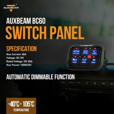 AUXBEAM 6 Gang RGB On/Off Switch Panel Toggle LED Light Circuit Relay System Kit