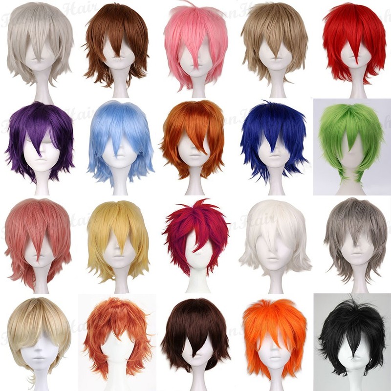 Unisex Anime Cosplay Wig Short Shaggy Pixie Straight Costume Wig Blonde White Pw