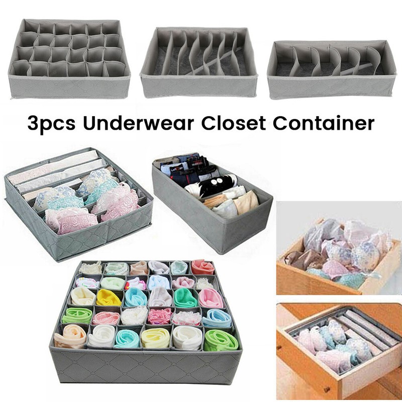3 X Foldable Underwear Sock Bra Tie Draw Divider Organiser Storage