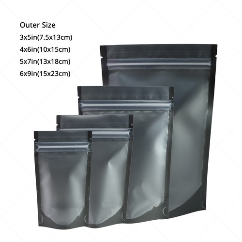 Multi-Size Matte Clear Black Mylar Stand up Zip Lock Bag Pouch w/ Tear Notch W02