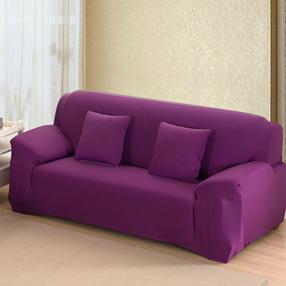 Color:Purple:Stretch Spandex Chair Sofa Couch Cover 1/2/3/4 Seat Elastic Slipcover Protector