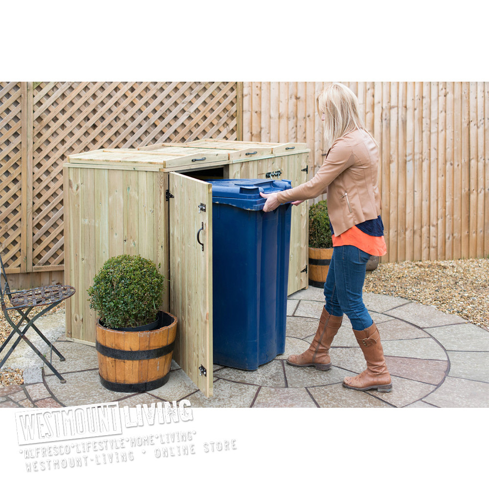 Triple Wheelie Bin Store Double Single Quad Recycling Garden Wooden