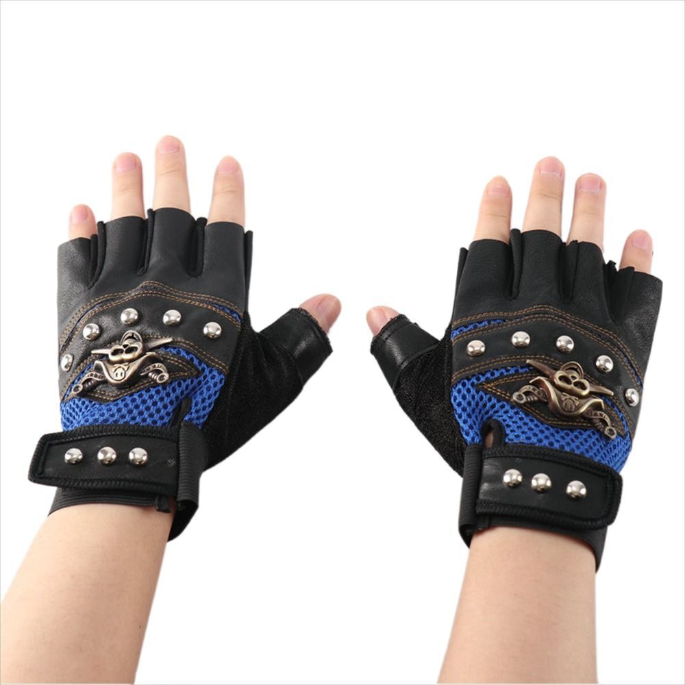 Punk Skulls Rivet PU Leather Gloves Men Women Antislip Half Finger