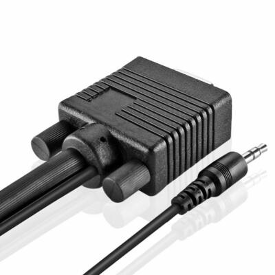 SVGA Super VGA HD15 M/M Male to Male Cable + 3.5mm Audio for Monitor TV PC HDTV 