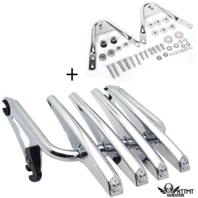Chrome Skull Detachable Stealth Luggage Rack For 97-08 Harley Touring Street Gli