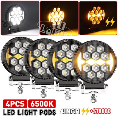 4X 4Inch Round LED Work Light Bar Pod Strobe OffRoad Driving Fog Headlight Truck