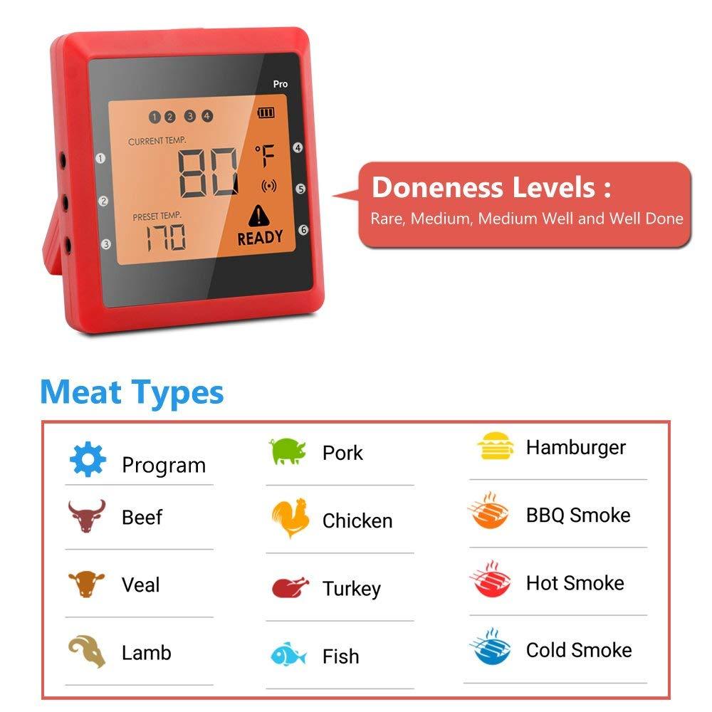 Cooking thermometer, Hexdeer Digital Meat Thermometer with 4 Probes for BBQ Gril