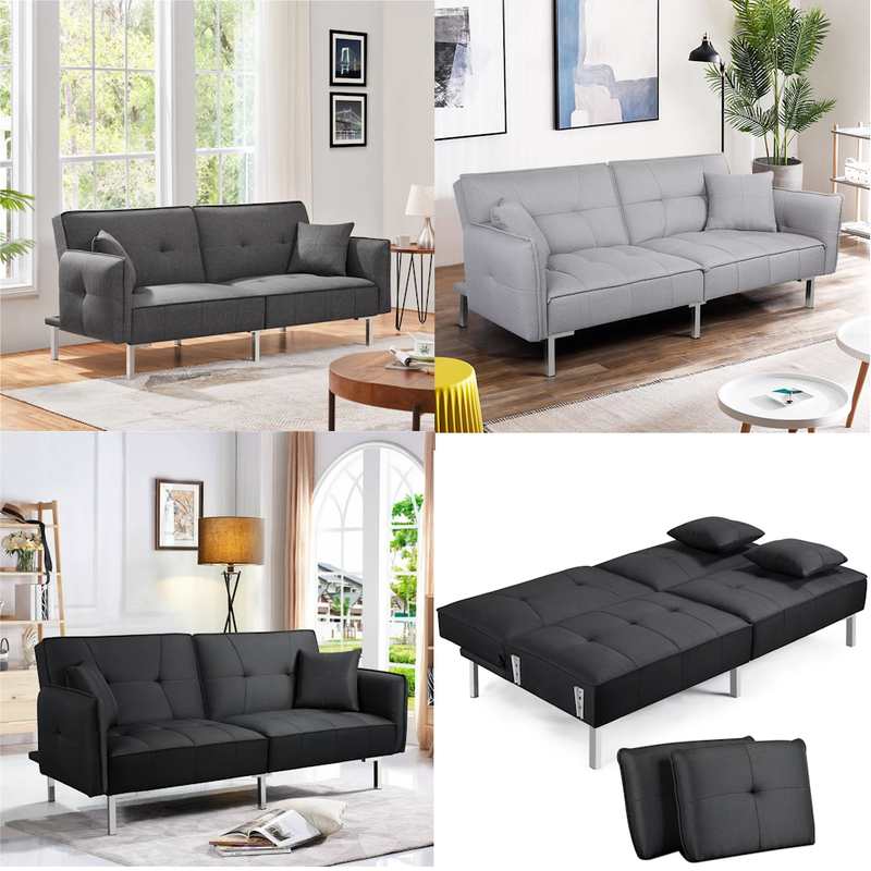 FUTON SOFA BEDS Adjustable Backrest Black/Dark Gray/Light Gray
