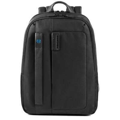 Pre-owned Piquadro Genuine  Backpack P16 Unisex Leather And Fabric Black - Ca3869p16-chevn In Multicolor