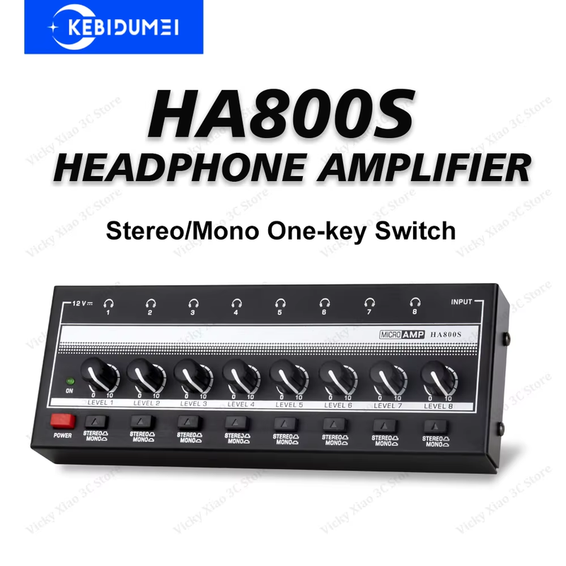 8 Channels Headphone Amplifier Mini Amplifier with Stereo/Mono Switch Profession