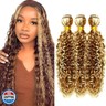 14 16 18 Inch P30/613 Highlight Blonde Bundles Human Hair 3 Bundles Brazilian Remy Hair 50 Grams/Bundle 10A Grade Unprocessed Virgin Hairs Water Wave Bundle Weaves Extensions