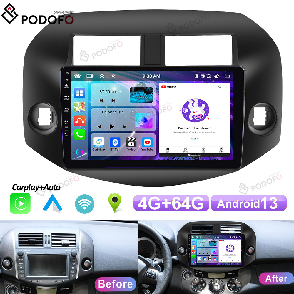 Android 13 Автомобильный стерео радио Carplay для Toyota RAV4 2007-11 GPS Navi WiFi 4 + 64 ГБ