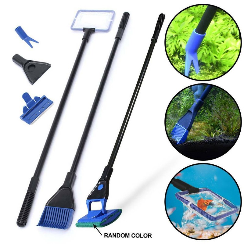 5x Aquarium Cleaning Tools Fish Tank Gravel Rake Fish Net Cleaner