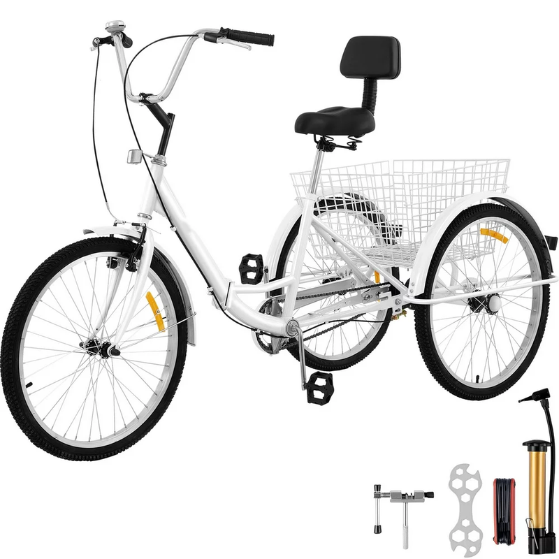 Adult Foldable Tricycle Bike Cruiser Trike Bikes 24 26 Inch Wheel Single 7-Speed