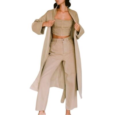 NWT Mara Hoffman Georgina Amal Denim Set Crop top Jeans Khaki Plus Size 16/18