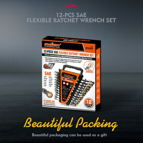 12PC Flex-Head Ratcheting Wrench Set Set with Organizer SAE Combination Spanner