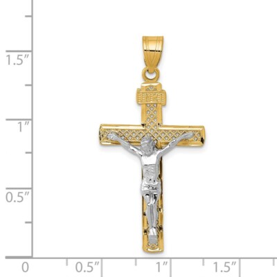 Pre-owned Superdealsforeverything Real 14kt Two-tone Diamond-cut Lattice Cross W/crucifix Pendant
