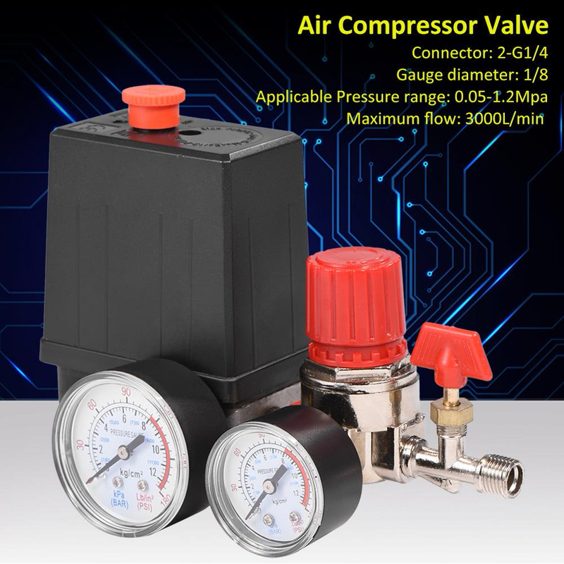 Air Compressor Pressure Switch Control Valve Regulator with Gauges,