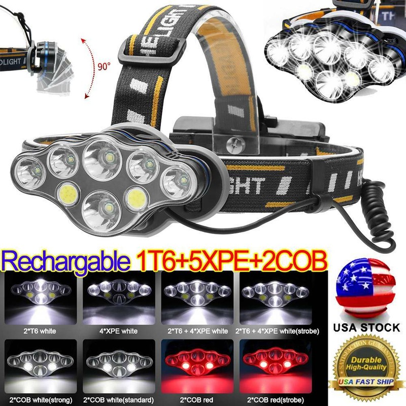 Details about / 350000LM 8 Modes LED Headlamp COB USB Rechargeable Headlight Head Torch ME