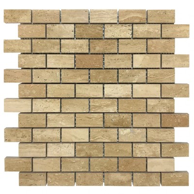 Patara 1''x2'' Stone Size 12''x12'' Mesh Travertine Mosaic Tile (10 sqft per box)