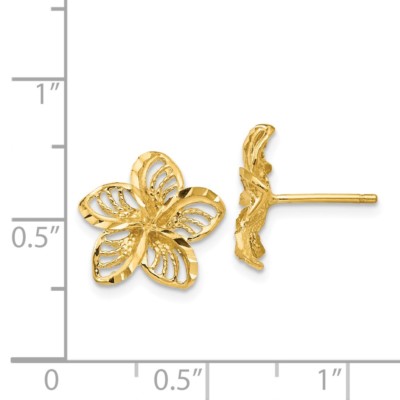 Pre-owned Superdealsforeverything Real 14kt Yellow Gold Diamond-cut Filigree Plumeria Earrings