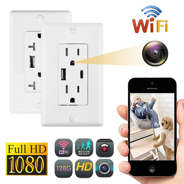 120° 4K HD Wifi P2P Home Security Nanny Camera USB in AC Wall Socket Outlet US