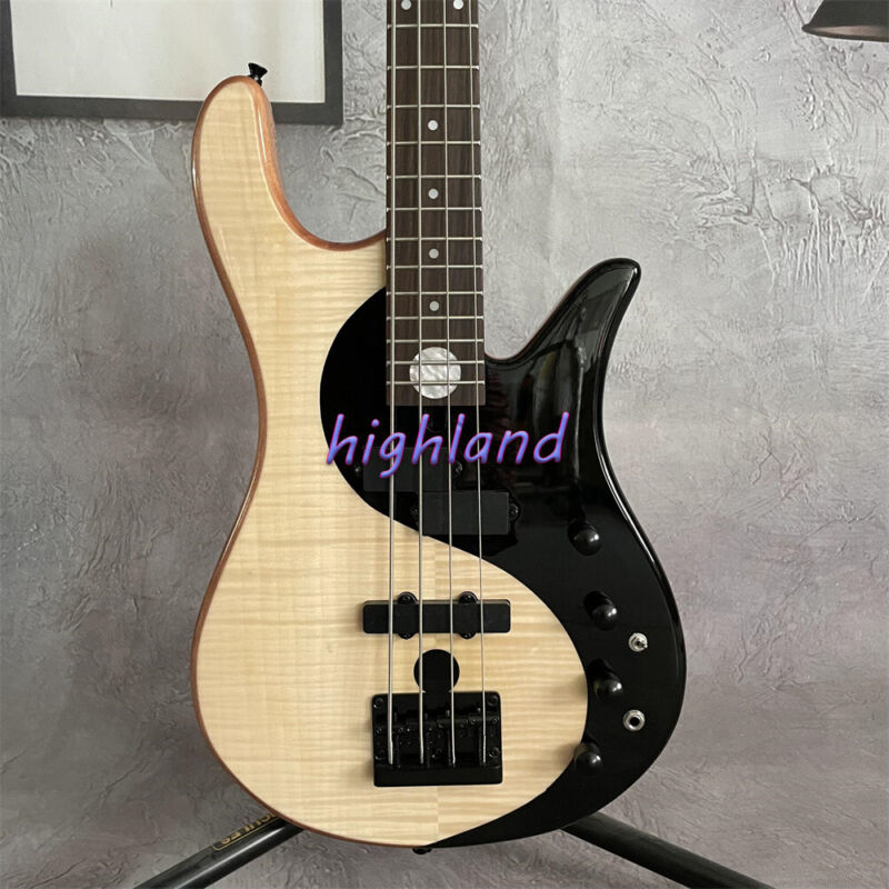 Natural 4 String Yin Yang Bass Guitar Mahogany Body Flamed Maple Top Solid Body