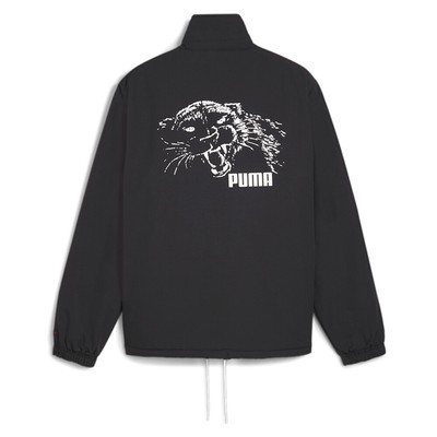 Pre-owned Puma X Noah Coach Graphic Embroidered Button Down Jacket Mens Black Casual Athle