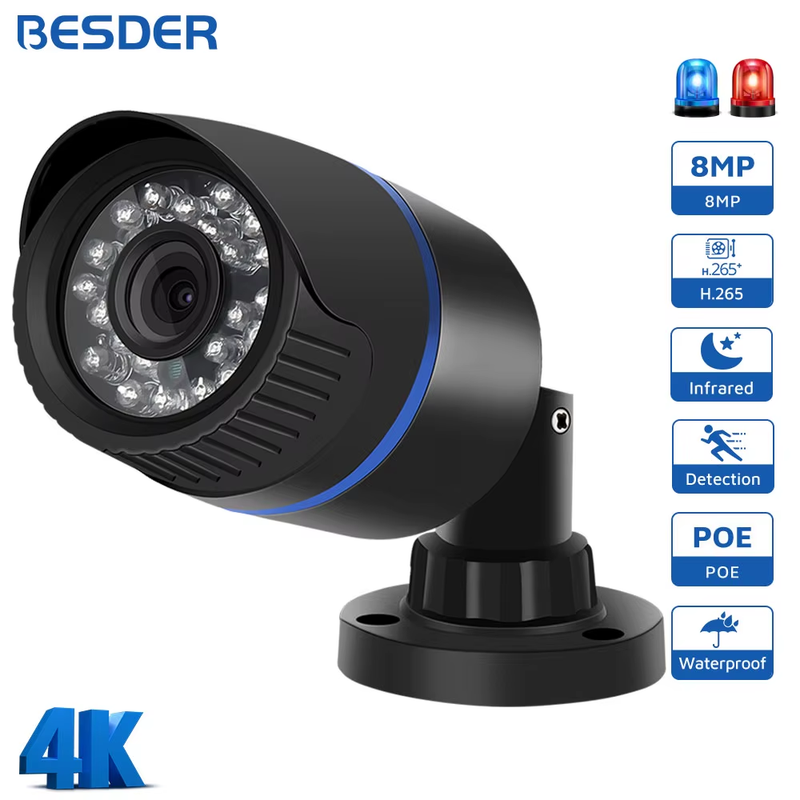 BESDER 4K 8MP 5MP HD H.265 IP Camera 3MP 1080P P2P AI Motion Detection IR Night