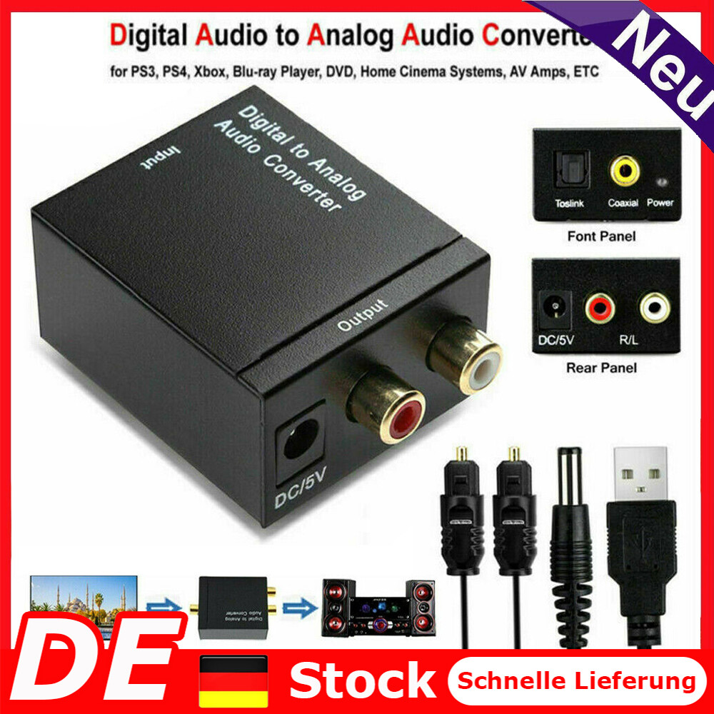 Digital zu Analog Audio Konverter Wandler Optisch Toslink Koaxial auf RCA DC 5V