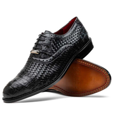NEW Marco Di Milano Dress Shoes Lace Up Fashion Crocodile Leather John Black