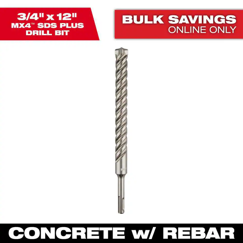 Milwaukee SDS Plus Drill Bit MX4 3/4 x10 x12 Concrete Rebar Carbide 4 Cutter
