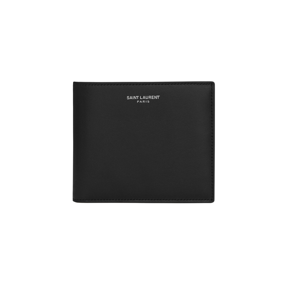Pre-owned Saint Laurent Yves  Men Smooth East West Folding Wallet Card Holder Black Express