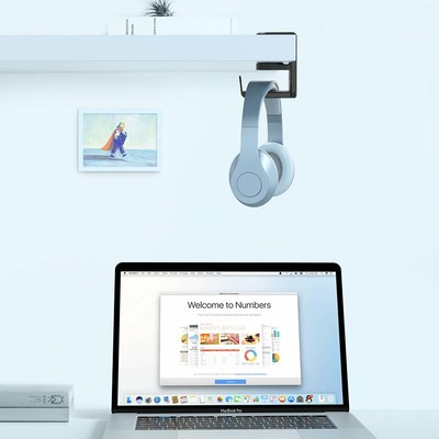 Desk Headphone Hook Hanger Cable Organizer Adjustable & Rotating Arm Clamp Mi...