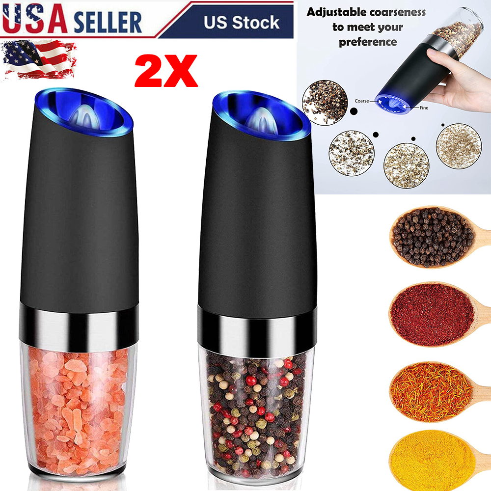 2 Pack Automatic Electric Salt And Pepper Grinder Gravity Induction Led Light