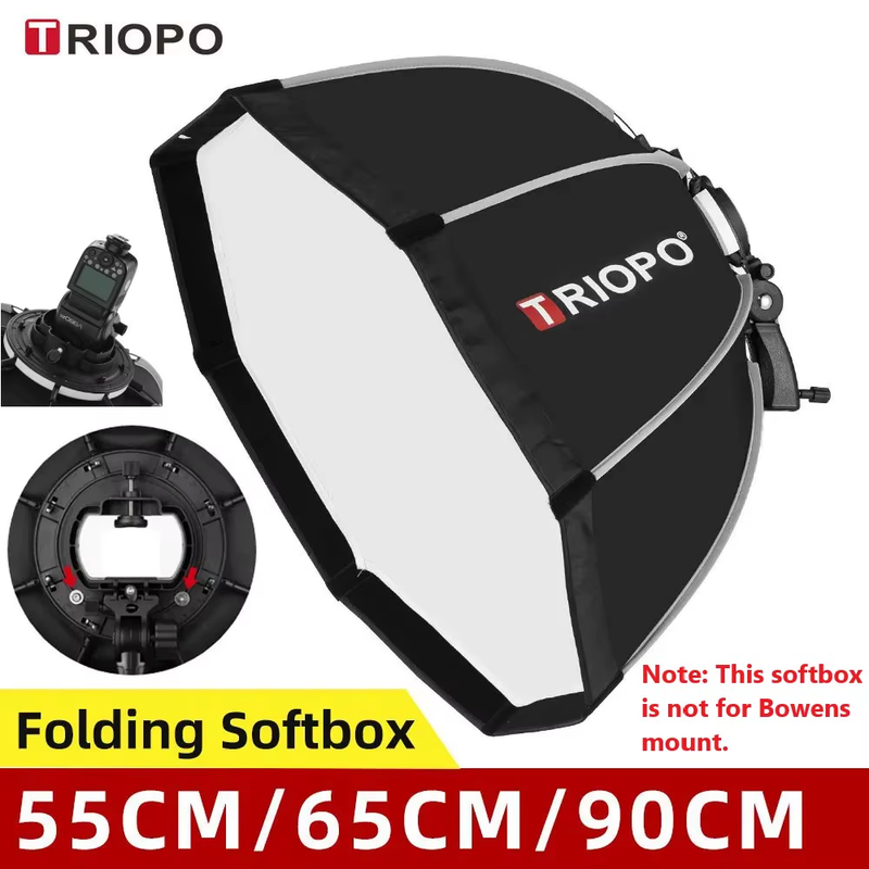 TRIOPO 55cm 65cm 90cm 120cm Foldable Octagon Softbox Bracket Mount Soft box Hand
