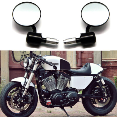 Black CNC Motorcycle 7/8'' Handle Bar End Mirrors For Harley Davidson Cafe Racer