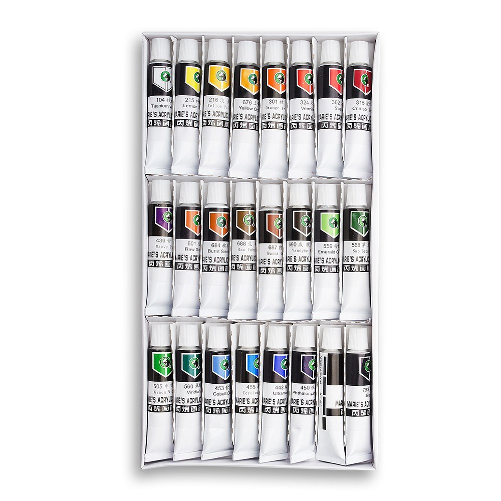 24 Vibrant Color Set Acrylic Paint-12ml Tube-Non Toxic Formula-Kids, Beginners,