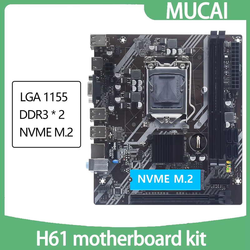 Scheda Madre MUCAI H61 LGA 1155 per Intel Core 2a 3a Gen i3 i5 i7 M.2 NVMe